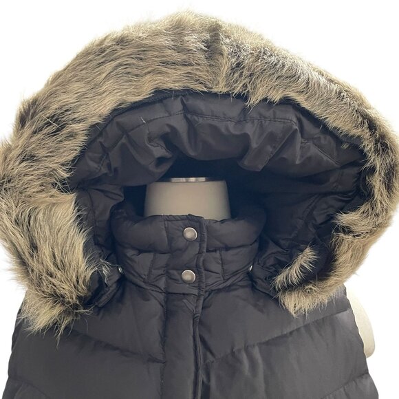 J Crew Black Puffer Vest M Hooded Faux Fur Trim Toggle Closure Winter Preppy Ski - Picture 8 of 11